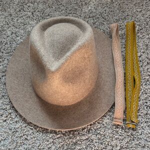 Stylish Peruvian Alpaca Wool Tan Fedora Hat with Two Bands